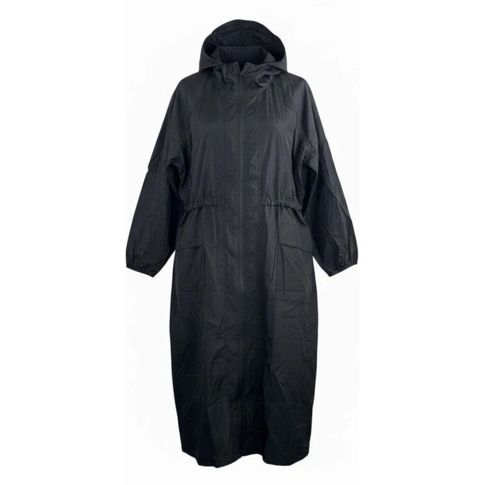 Athleta Medium Black Hooded Longline Hooded Parka Rain Jacket Full Zip Light